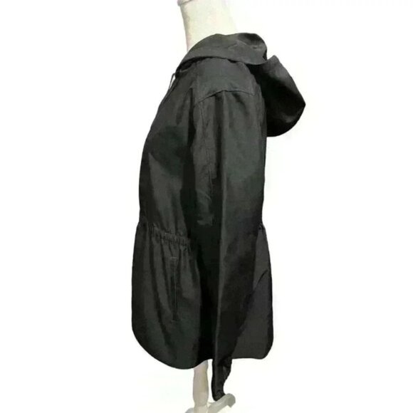 St. Johns Bay Women's Medium Lightweight Hooded Jacket Black Full Zipper - Picture 2 of 3